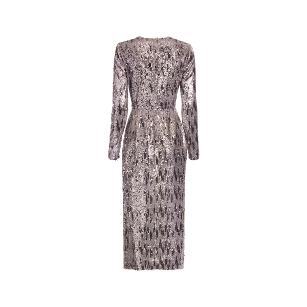 Elie Saab Embellished Sequins Long Dress in Silver featuring Floral Applique on Sequins – Luxury Designer Fashion at Coveti.