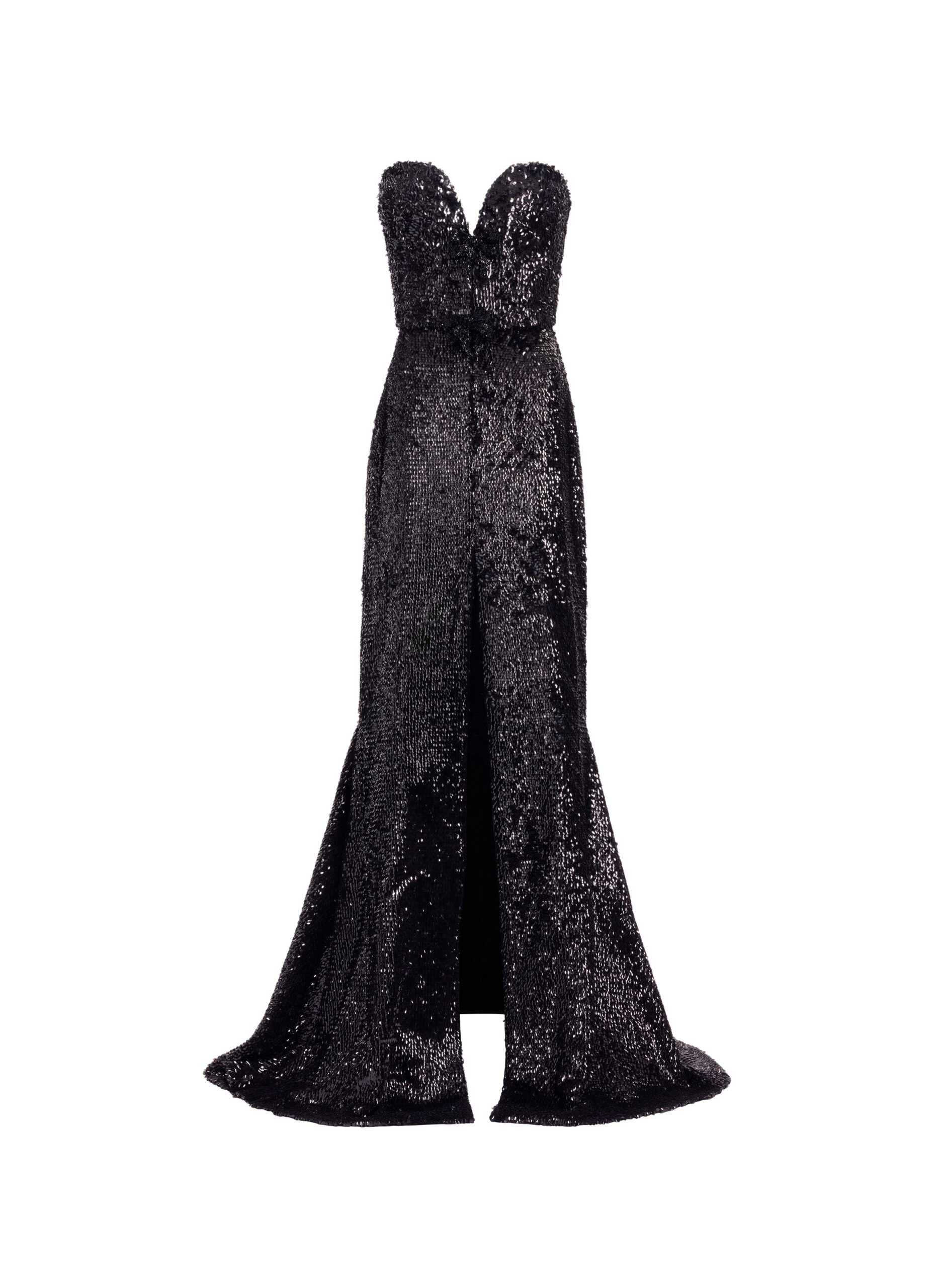 Elie Saab Embellished Sequins Strapless Dress in Black featuring Bow Embellishments – Luxury Designer Fashion at Coveti.