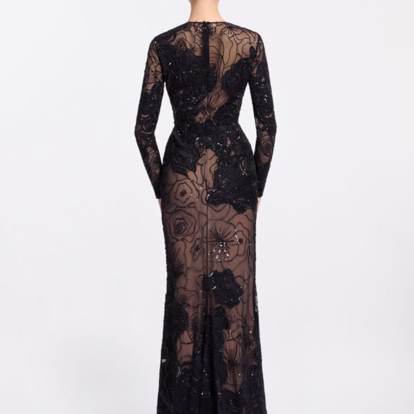 Elie Saab Floral Bead Embroidered Dress in Black featuring Round Neck – Luxury Designer Fashion at Coveti.