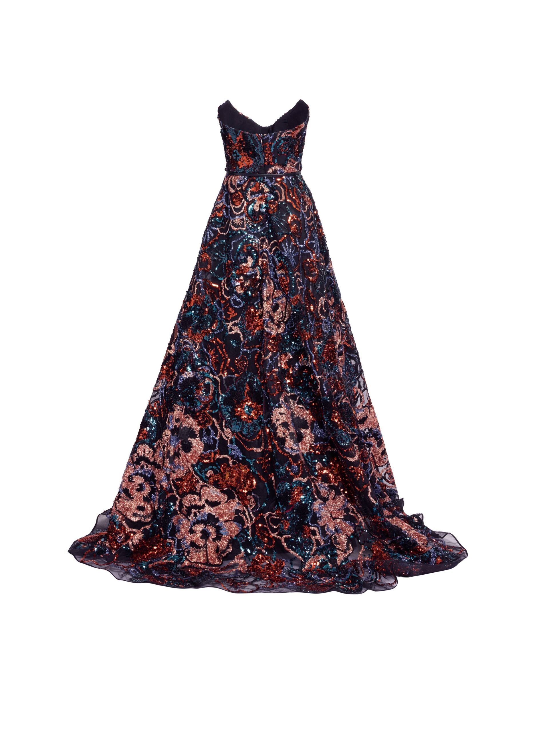 Elie Saab Floral Embroidered Sequin Gown in Multicolour featuring Strapless Corset Bodice – Luxury Designer Fashion at Coveti.