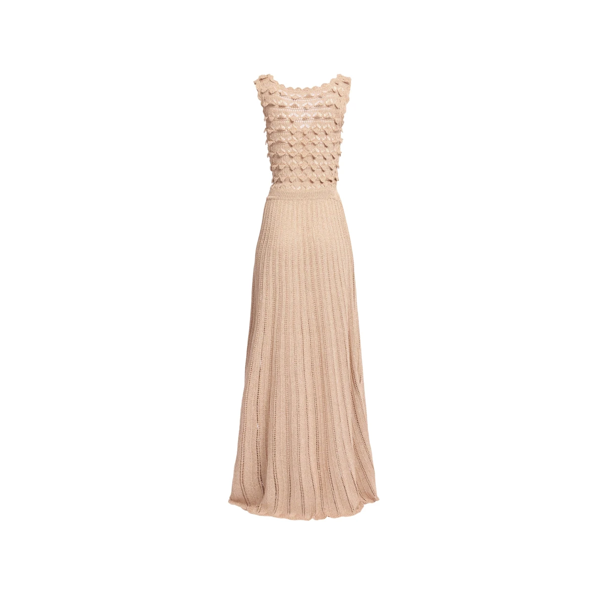 Elie Saab Gold Crochet Dress in Gold featuring Scoop Neck – Luxury Designer Fashion at Coveti.
