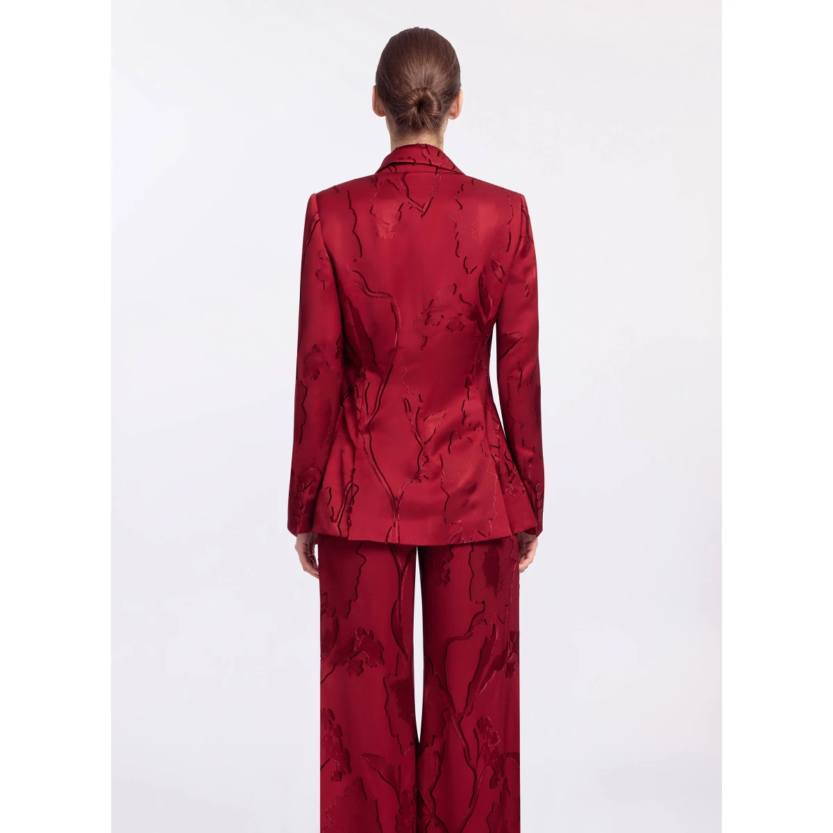 Elie Saab Jacquard Blazer in Red featuring Tailored Collar & Lapel – Luxury Designer Fashion at Coveti.