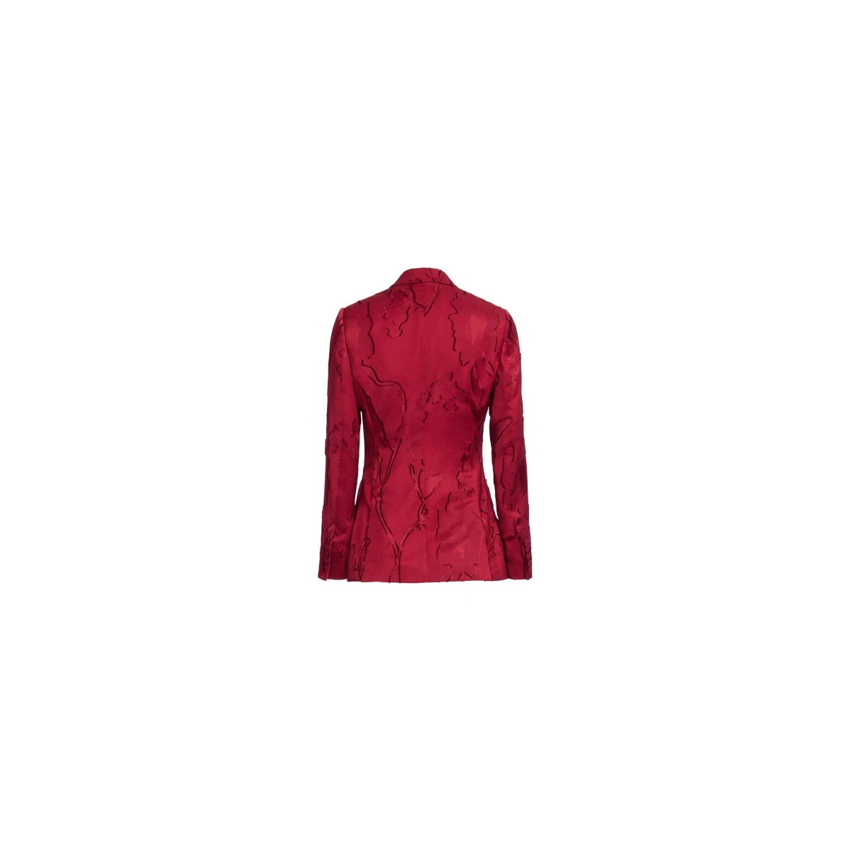 Elie Saab Jacquard Blazer in Red featuring Tailored Collar & Lapel – Luxury Designer Fashion at Coveti.