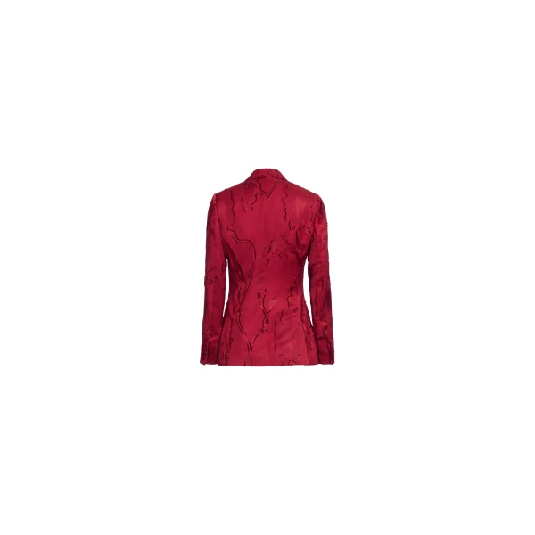 Elie Saab Jacquard Blazer in Red featuring Tailored Collar & Lapel – Luxury Designer Fashion at Coveti.