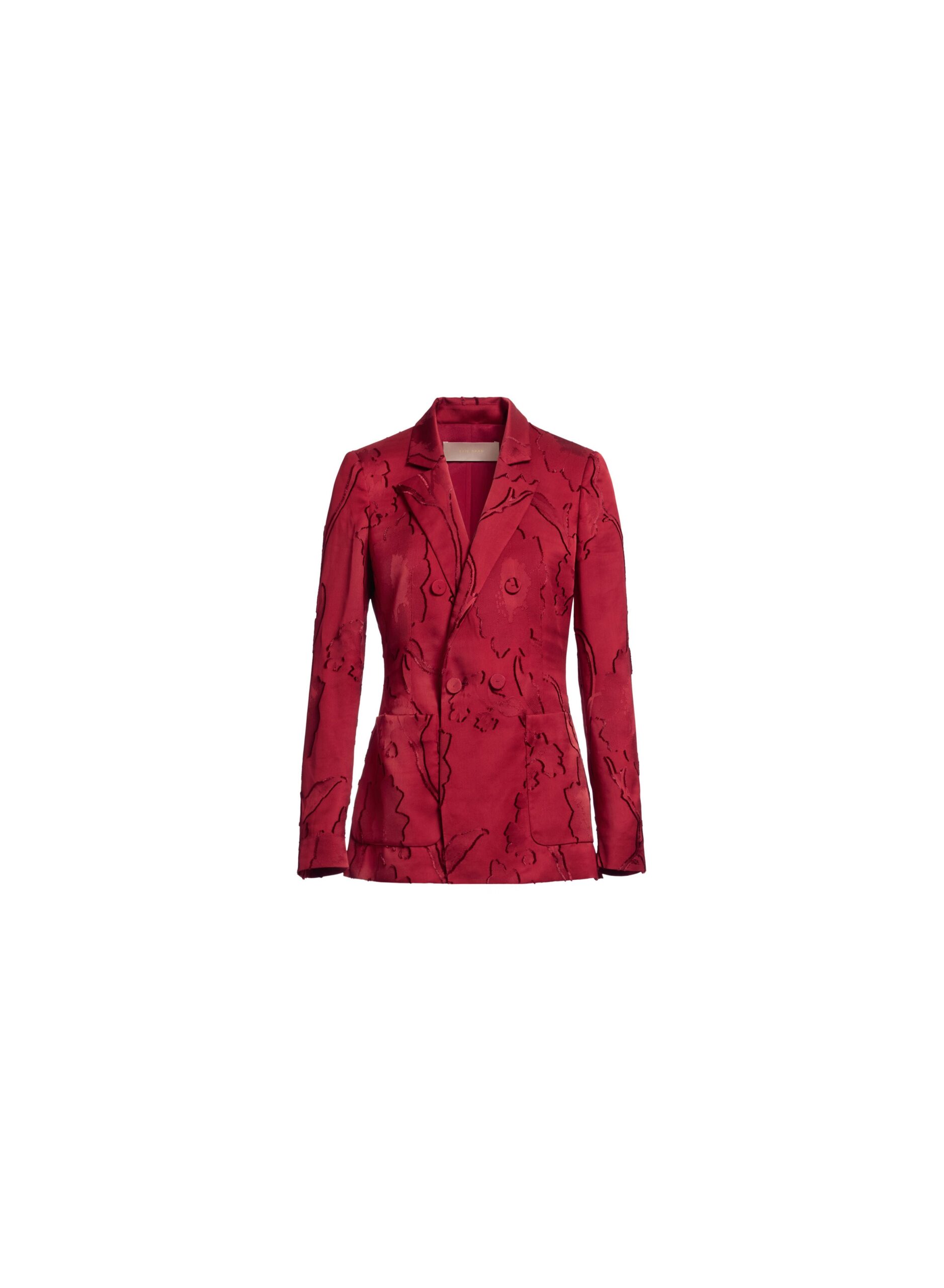 Elie Saab Jacquard Blazer in Red featuring Tailored Collar & Lapel – Luxury Designer Fashion at Coveti.