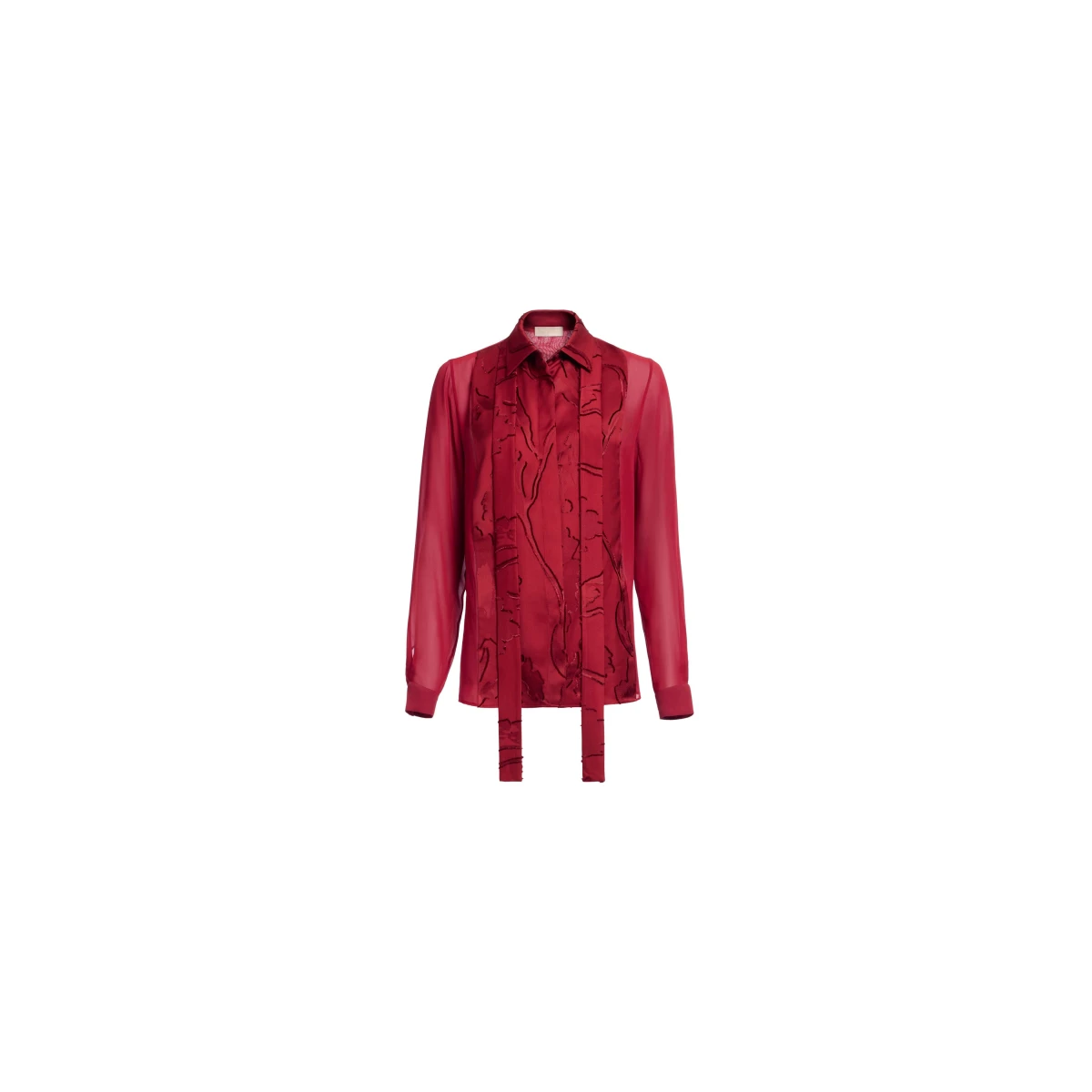 Elie Saab Jacquard & Silk Shirt in Red featuring Jacquard Front Panel & Collar – Luxury Designer Fashion at Coveti.