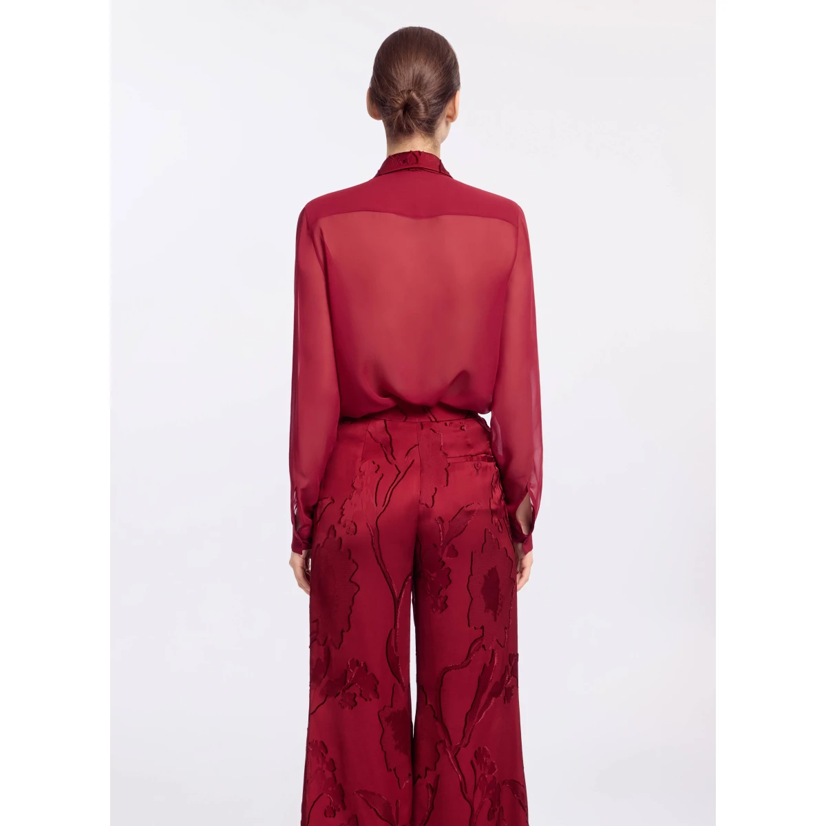 Elie Saab Jacquard & Silk Shirt in Red featuring Jacquard Front Panel & Collar – Luxury Designer Fashion at Coveti.