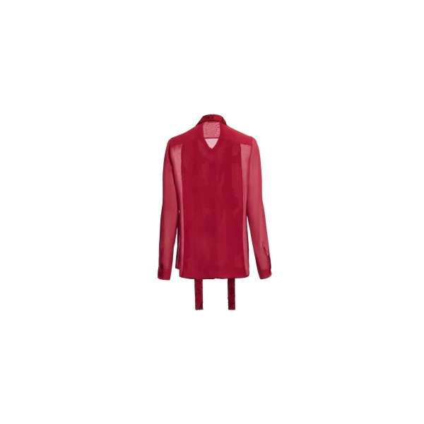 Elie Saab Jacquard & Silk Shirt in Red featuring Jacquard Front Panel & Collar – Luxury Designer Fashion at Coveti.