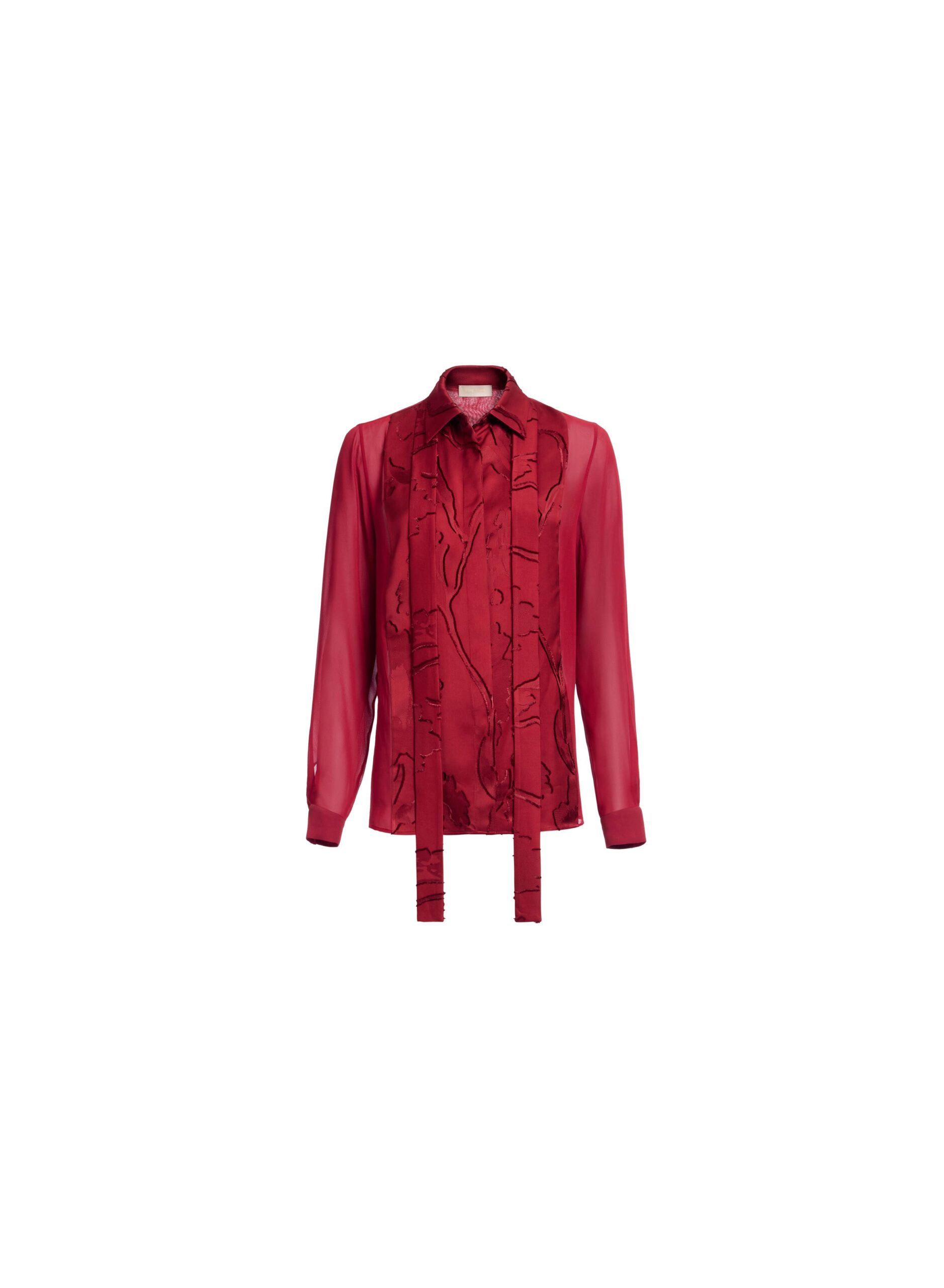 Elie Saab Jacquard & Silk Shirt in Red featuring Jacquard Front Panel & Collar – Luxury Designer Fashion at Coveti.