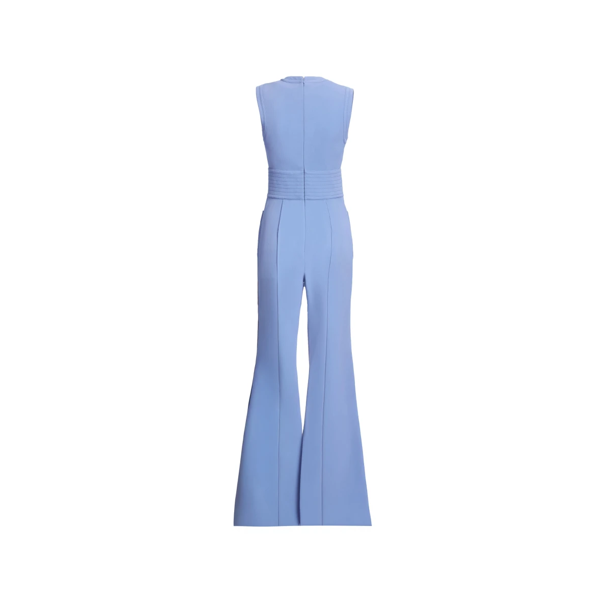 Elie Saab Lace Up Cady Jumpsuit in Blue featuring Top-Stitch Details – Luxury Designer Fashion at Coveti.