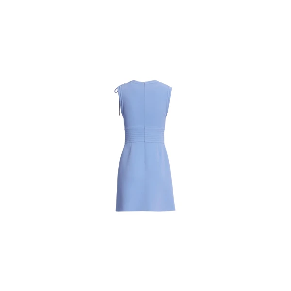 Elie Saab Lace Up Cady Short Dress in Blue featuring Top-Stitch Details – Luxury Designer Fashion at Coveti.