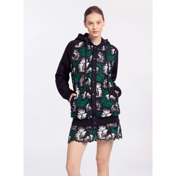 Elie Saab Macramé Bomber in Multicolour featuring Hooded Bomber – Luxury Designer Fashion at Coveti.
