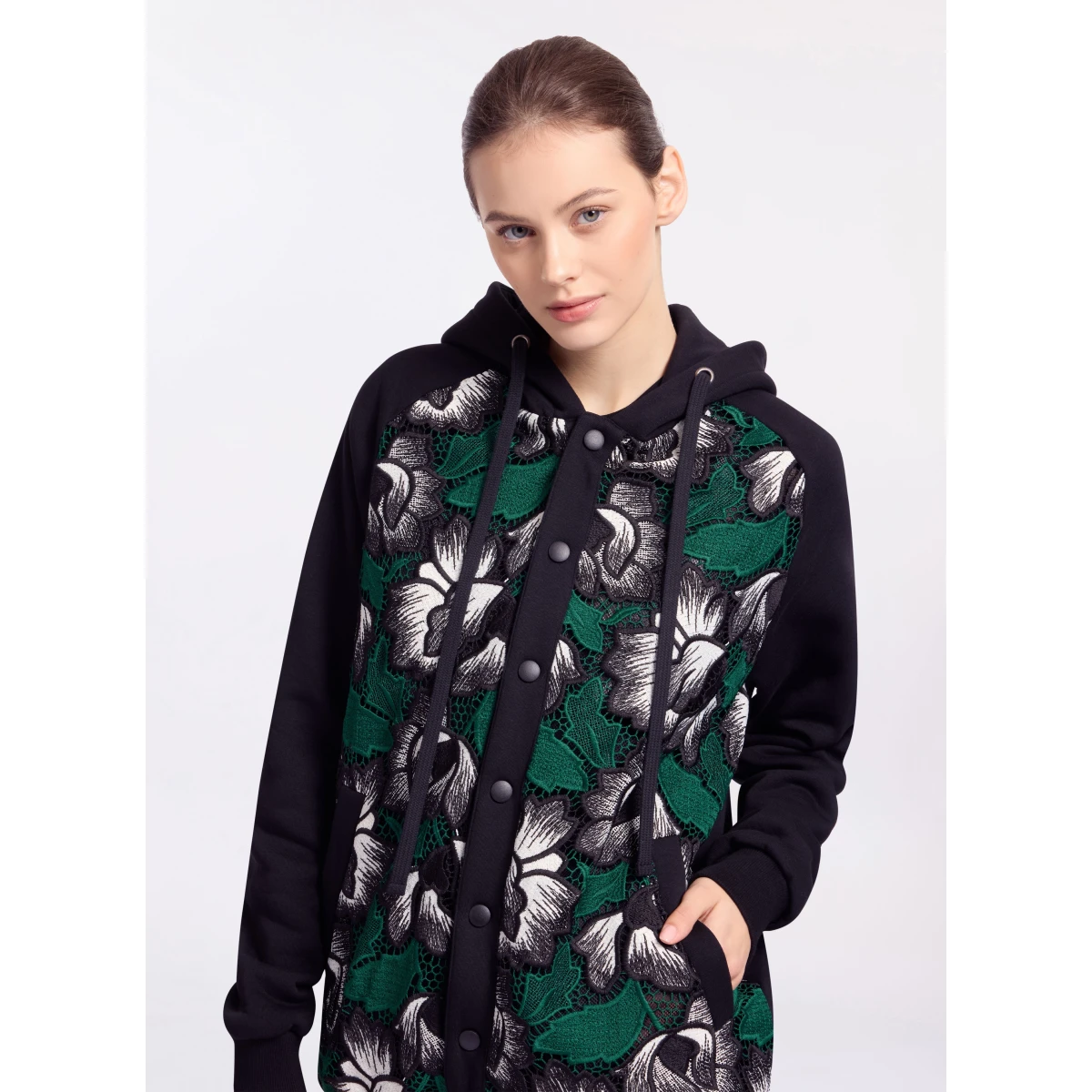 Elie Saab Macramé Bomber in Multicolour featuring Hooded Bomber – Luxury Designer Fashion at Coveti.