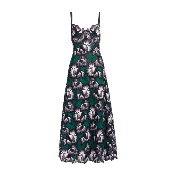 Elie Saab Macramé Midi Dress in Multicolour featuring Scalloped Neckline – Luxury Designer Fashion at Coveti.