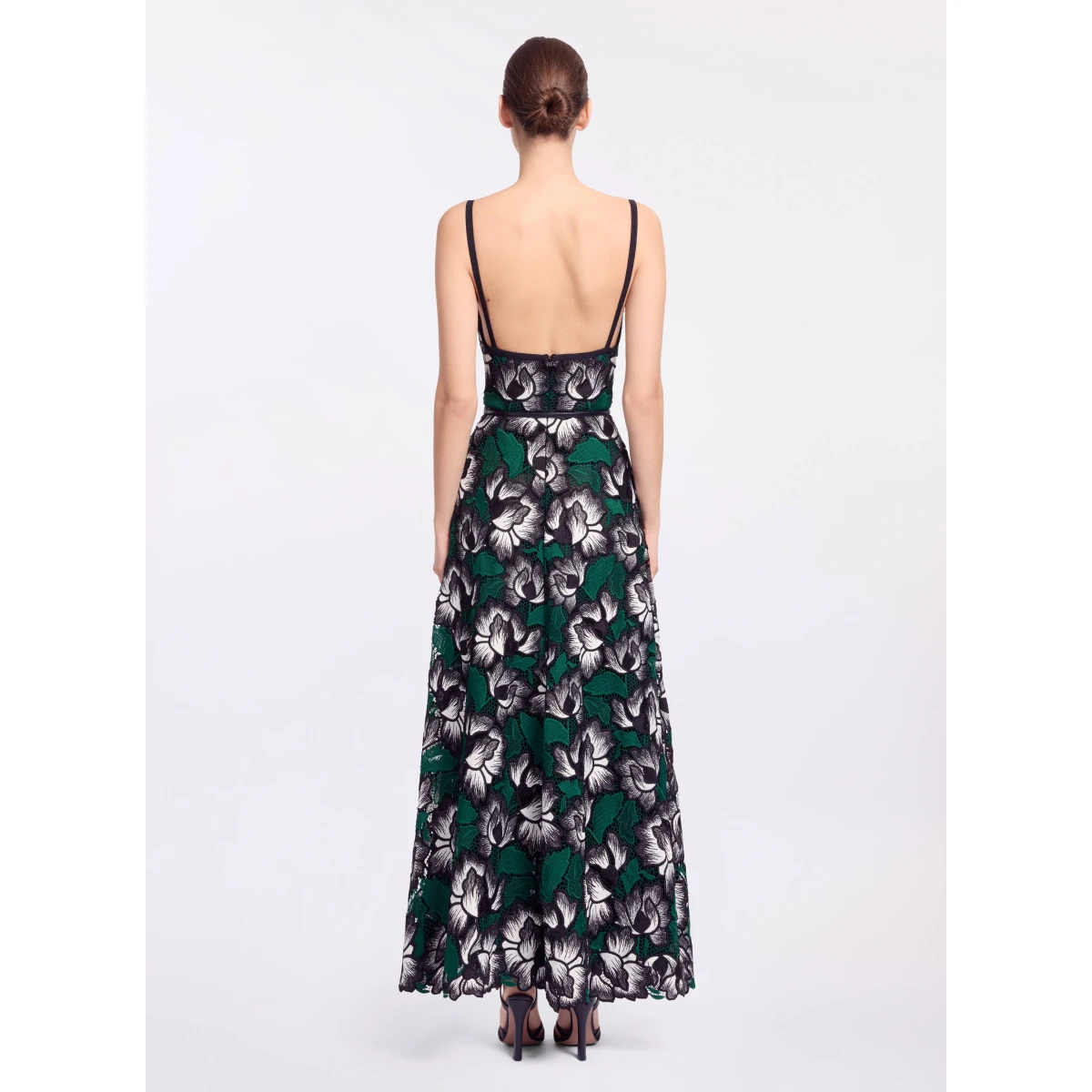 Elie Saab Macramé Midi Dress in Multicolour featuring Scalloped Neckline – Luxury Designer Fashion at Coveti.