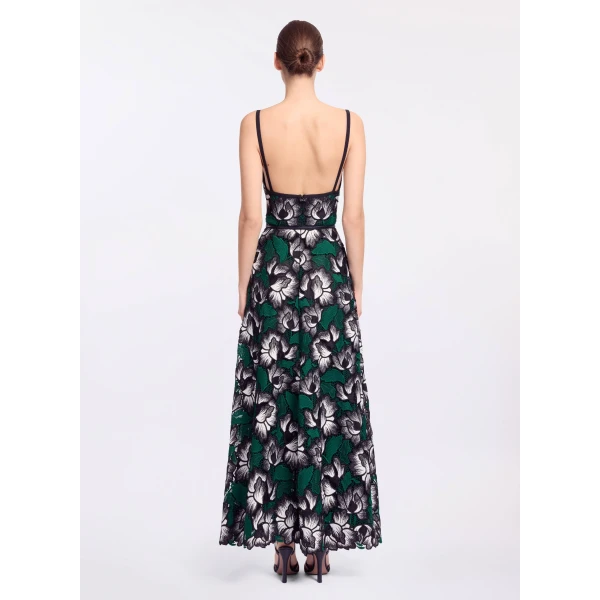 Elie Saab Macramé Midi Dress in Multicolour featuring Scalloped Neckline – Luxury Designer Fashion at Coveti.
