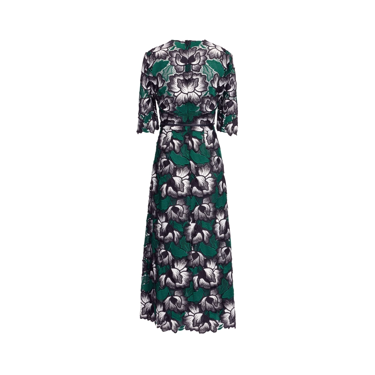 Elie Saab Macramé Midi Dress in Multicolour featuring V-Neck – Luxury Designer Fashion at Coveti.