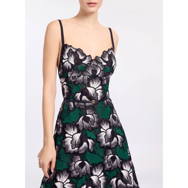Elie Saab Macramé Midi Dress in Multicolour featuring Scalloped Neckline – Luxury Designer Fashion at Coveti.