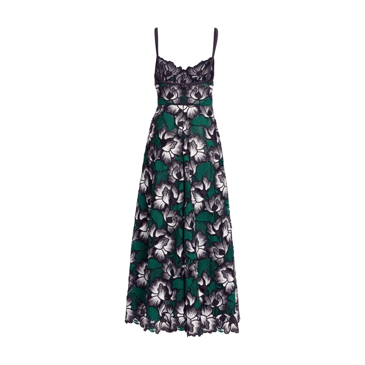 Elie Saab Macramé Midi Dress in Multicolour featuring Scalloped Neckline – Luxury Designer Fashion at Coveti.