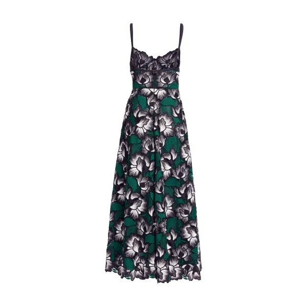 Elie Saab Macramé Midi Dress in Multicolour featuring Scalloped Neckline – Luxury Designer Fashion at Coveti.