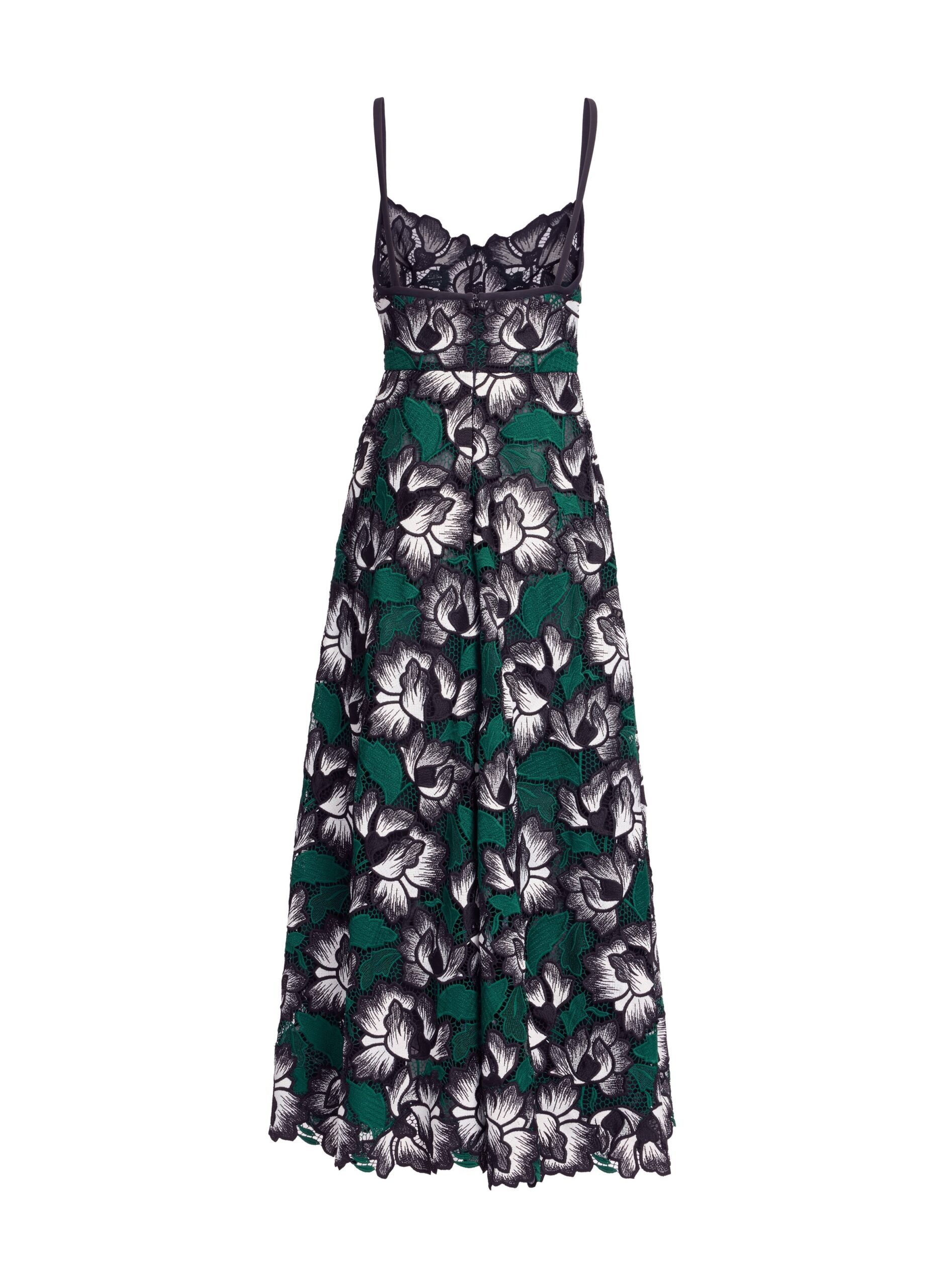 Elie Saab Macramé Midi Dress in Multicolour featuring Scalloped Neckline – Luxury Designer Fashion at Coveti.