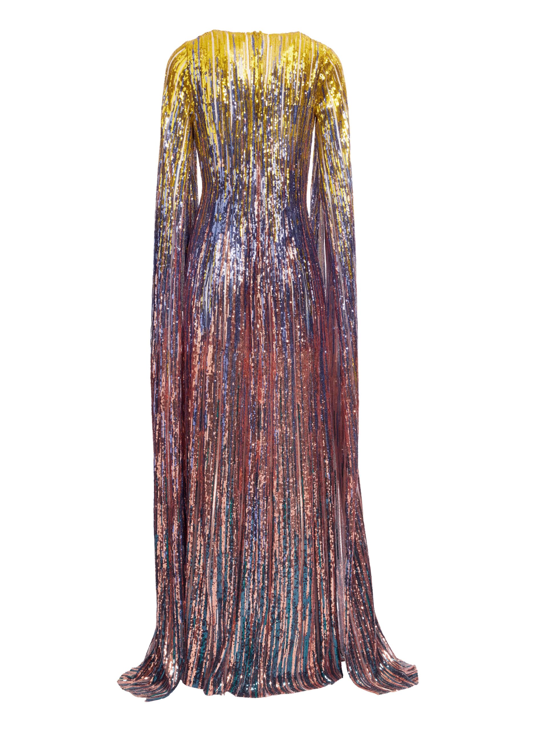 Elie Saab Multicolor Sequin Long Dress in Multicolour featuring Gradient-Effect Sequin Embroidery – Luxury Designer Fashion at Coveti.
