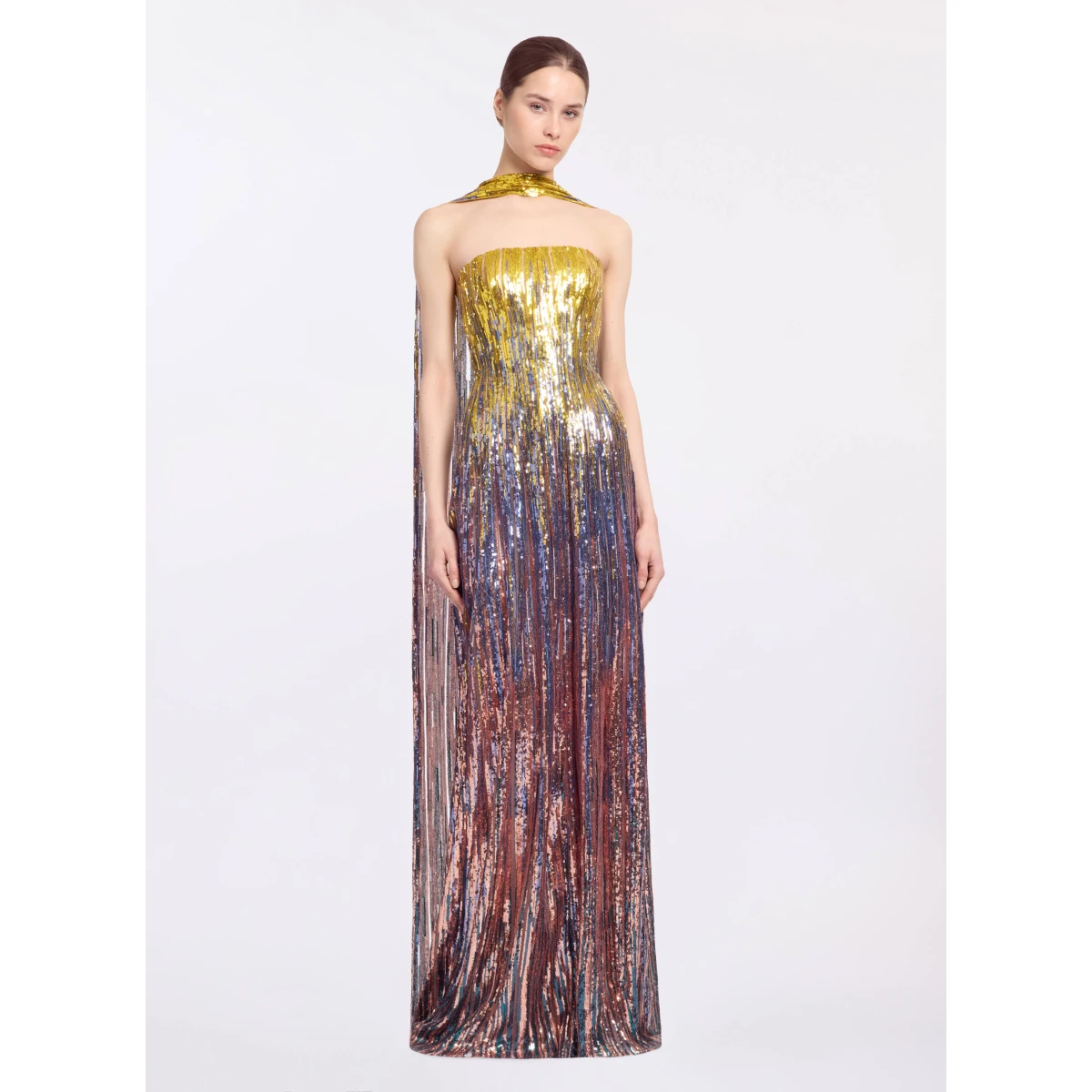 Elie Saab Multicolor Sequin Strapless Dress in Multicolour featuring Gradient-Effect Sequin Embroidery – Luxury Designer Fashion at Coveti.