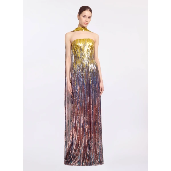 Elie Saab Multicolor Sequin Strapless Dress in Multicolour featuring Gradient-Effect Sequin Embroidery – Luxury Designer Fashion at Coveti.