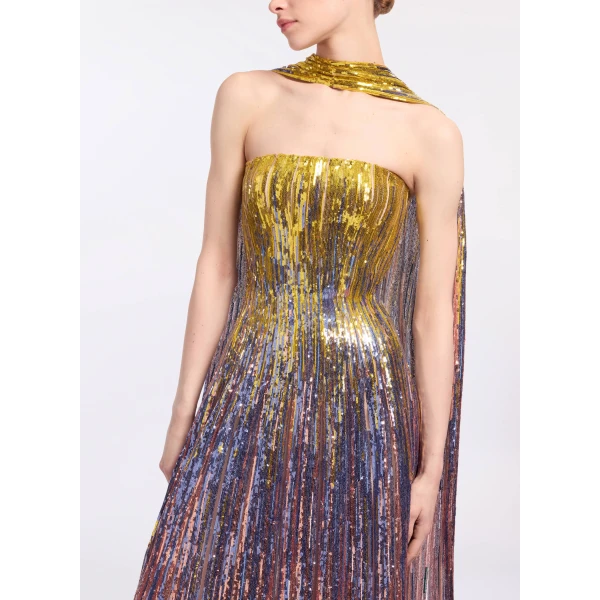 Elie Saab Multicolor Sequin Strapless Dress in Multicolour featuring Gradient-Effect Sequin Embroidery – Luxury Designer Fashion at Coveti.