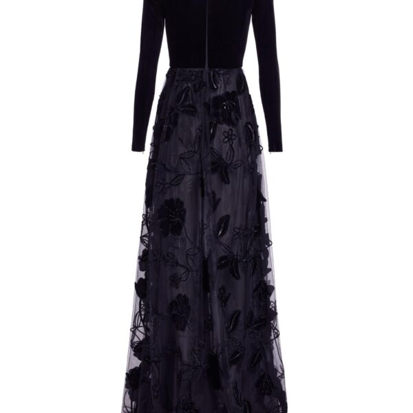 Elie Saab Off-The-Shoulder Velvet Embroidred Dress in Black featuring Off-The-Shoulder – Luxury Designer Fashion at Coveti.