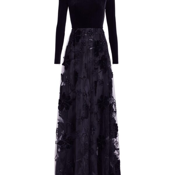 Elie Saab Off-The-Shoulder Velvet Embroidred Dress in Black featuring Off-The-Shoulder – Luxury Designer Fashion at Coveti.