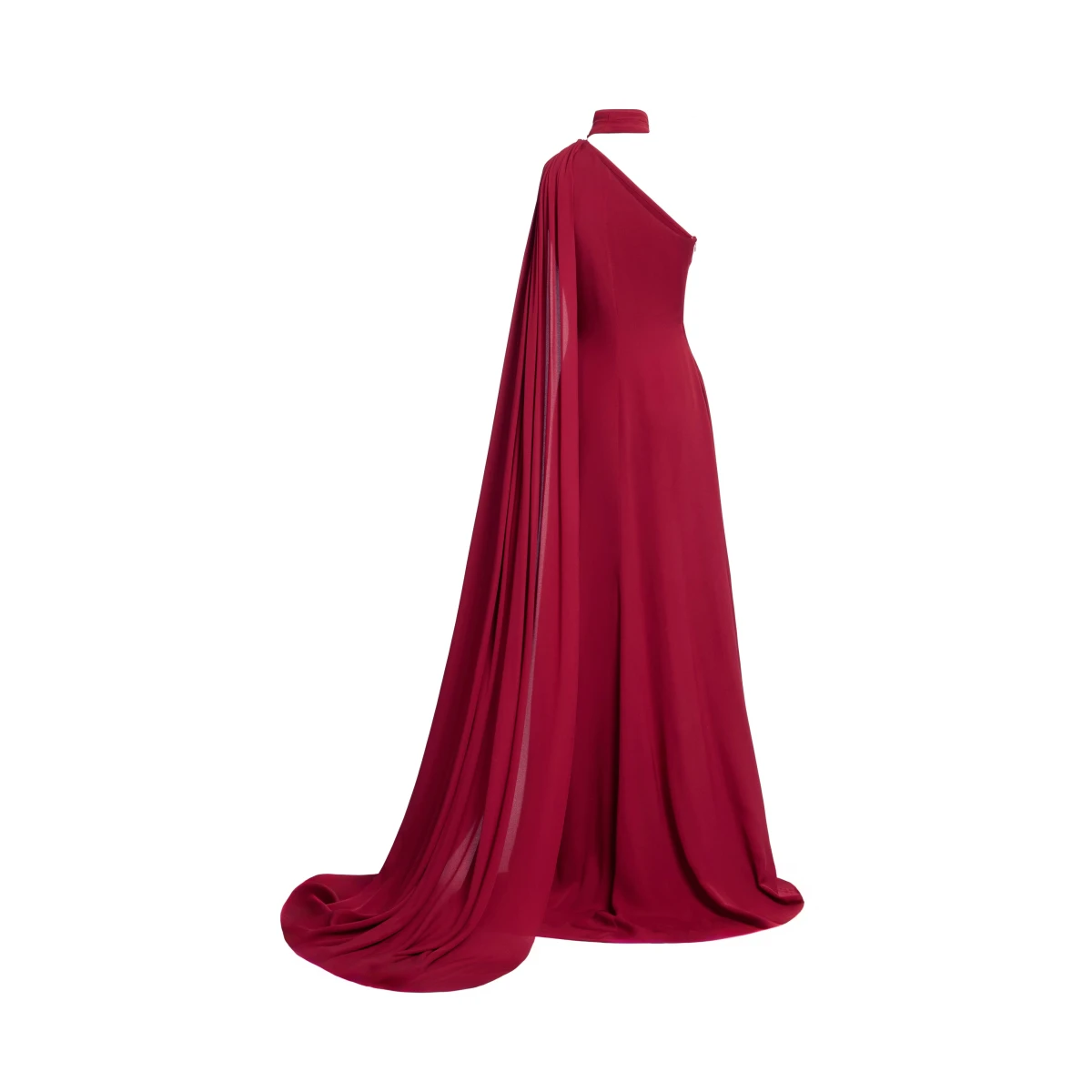 Elie Saab One-Shoulder Silk Long Dress in Red featuring Asymmetrical Draped Trail – Luxury Designer Fashion at Coveti.