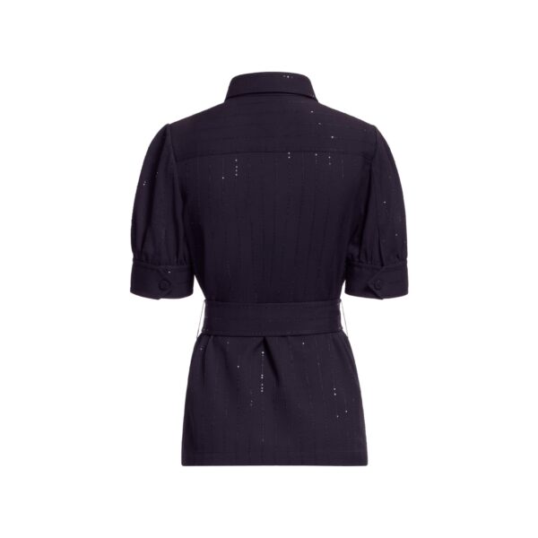Elie Saab Pinstripe Crepe Shirt in Black featuring Classic Collar – Luxury Designer Fashion at Coveti.