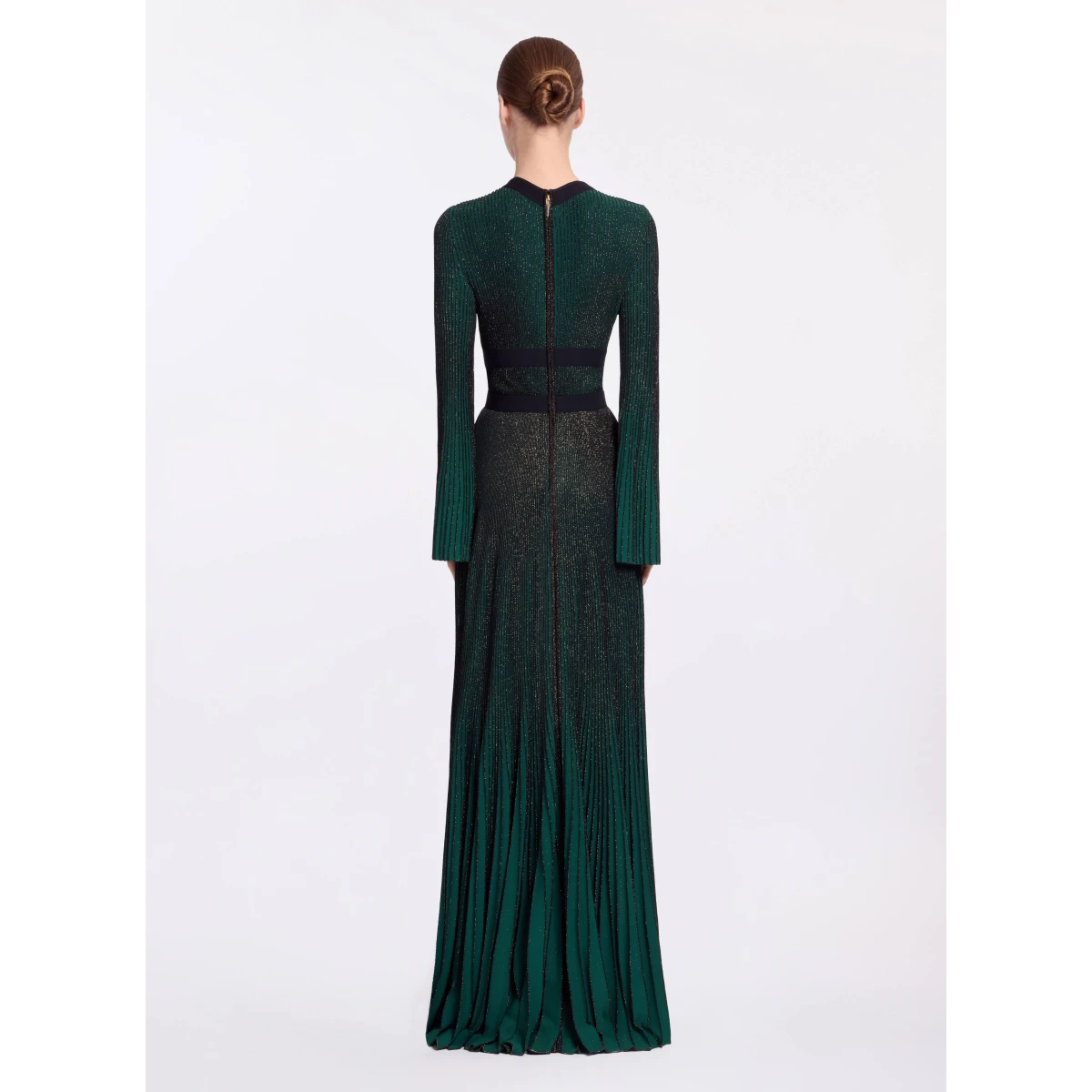 Elie Saab Pleated Knit Long Dress in Green featuring Pleated Knit – Luxury Designer Fashion at Coveti.