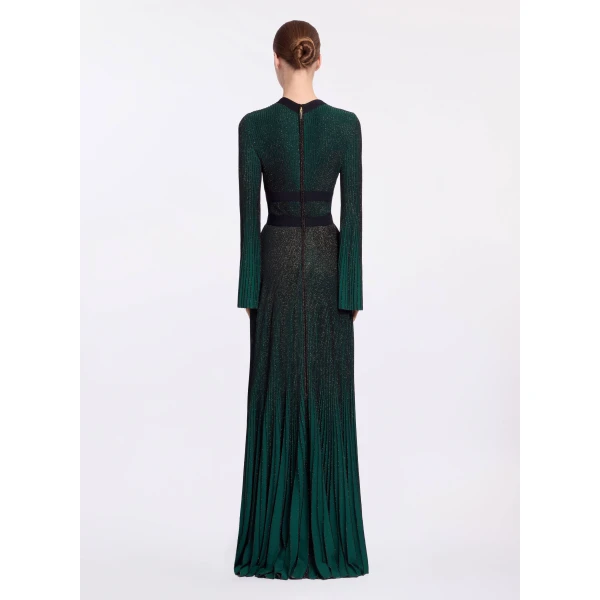 Elie Saab Pleated Knit Long Dress in Green featuring Pleated Knit – Luxury Designer Fashion at Coveti.