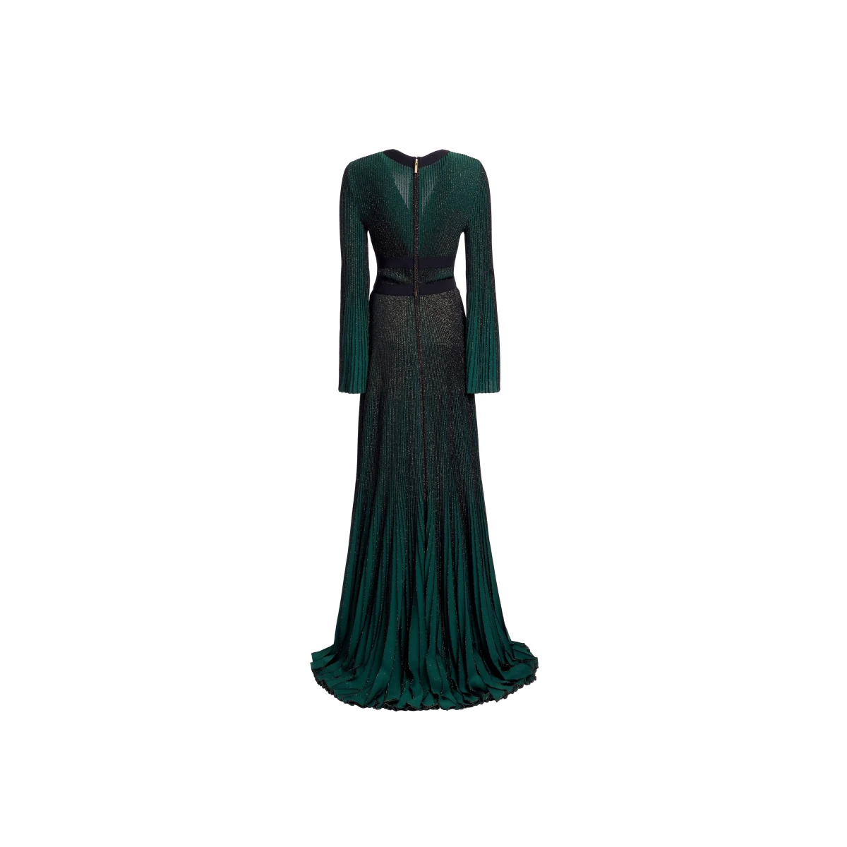 Elie Saab Pleated Knit Long Dress in Green featuring Pleated Knit – Luxury Designer Fashion at Coveti.