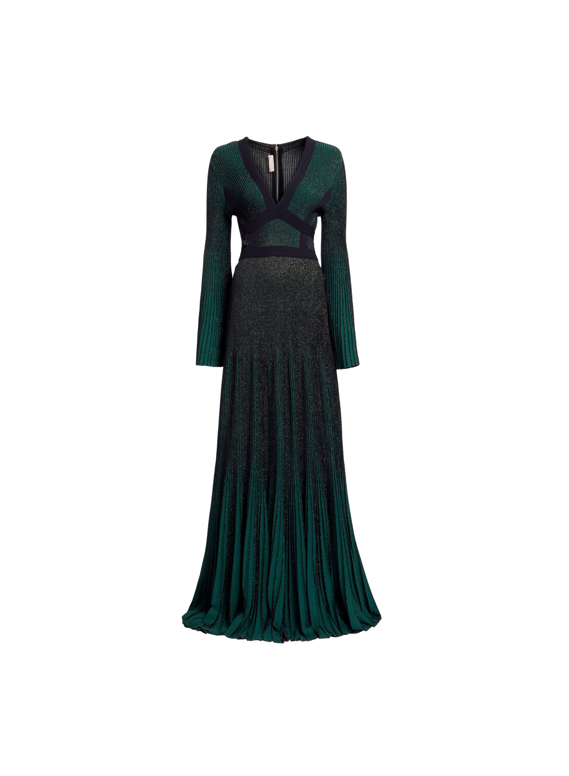 Elie Saab Pleated Knit Long Dress in Green featuring Pleated Knit – Luxury Designer Fashion at Coveti.