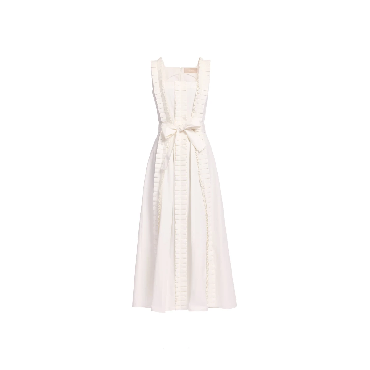 Elie Saab Pleated Ruffle Midi Dress in White featuring Pleated Ruffle Detail – Luxury Designer Fashion at Coveti.