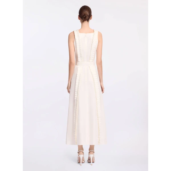 Elie Saab Pleated Ruffle Midi Dress in White featuring Pleated Ruffle Detail – Luxury Designer Fashion at Coveti.