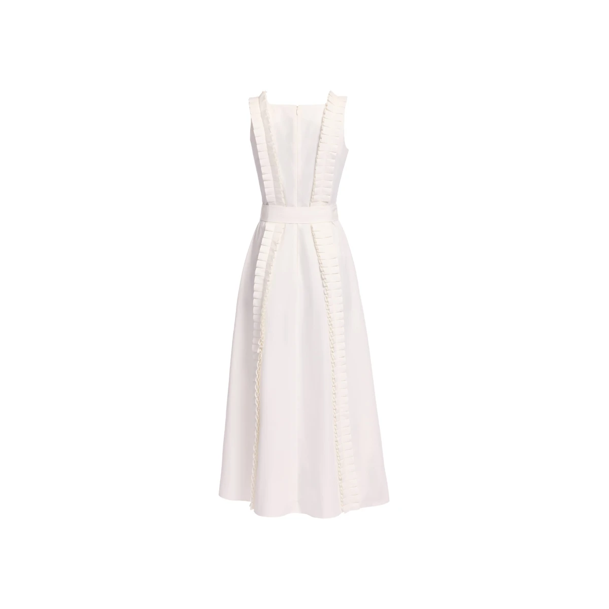 Elie Saab Pleated Ruffle Midi Dress in White featuring Pleated Ruffle Detail – Luxury Designer Fashion at Coveti.