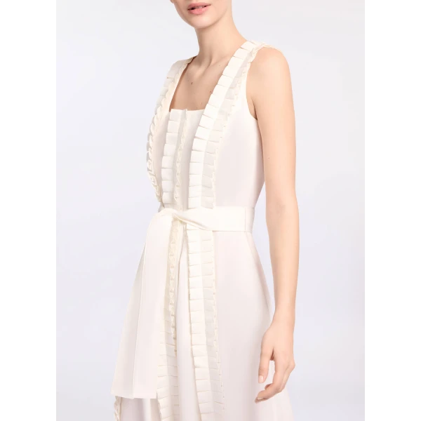 Elie Saab Pleated Ruffle Midi Dress in White featuring Pleated Ruffle Detail – Luxury Designer Fashion at Coveti.