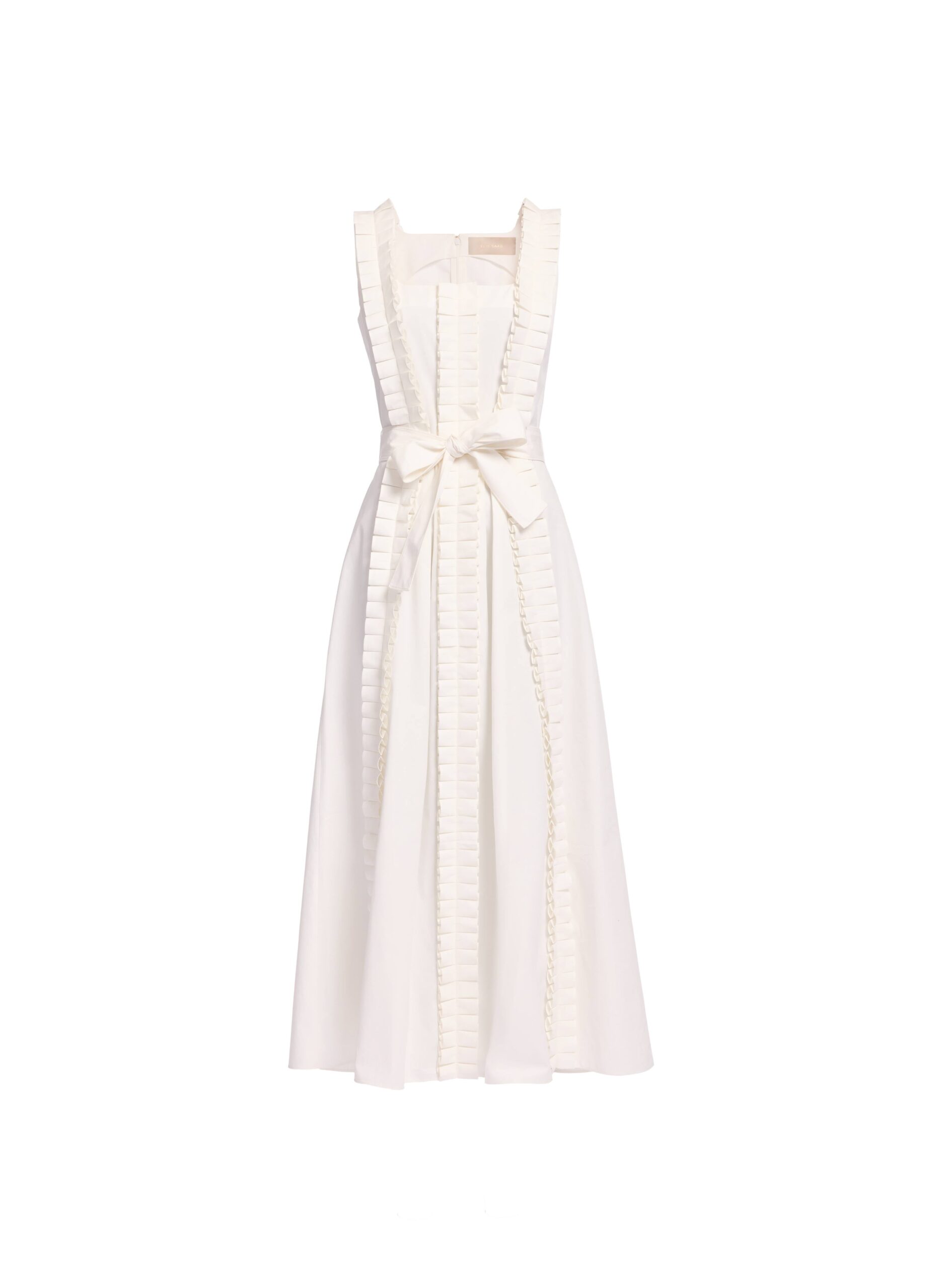 Elie Saab Pleated Ruffle Midi Dress in White featuring Pleated Ruffle Detail – Luxury Designer Fashion at Coveti.