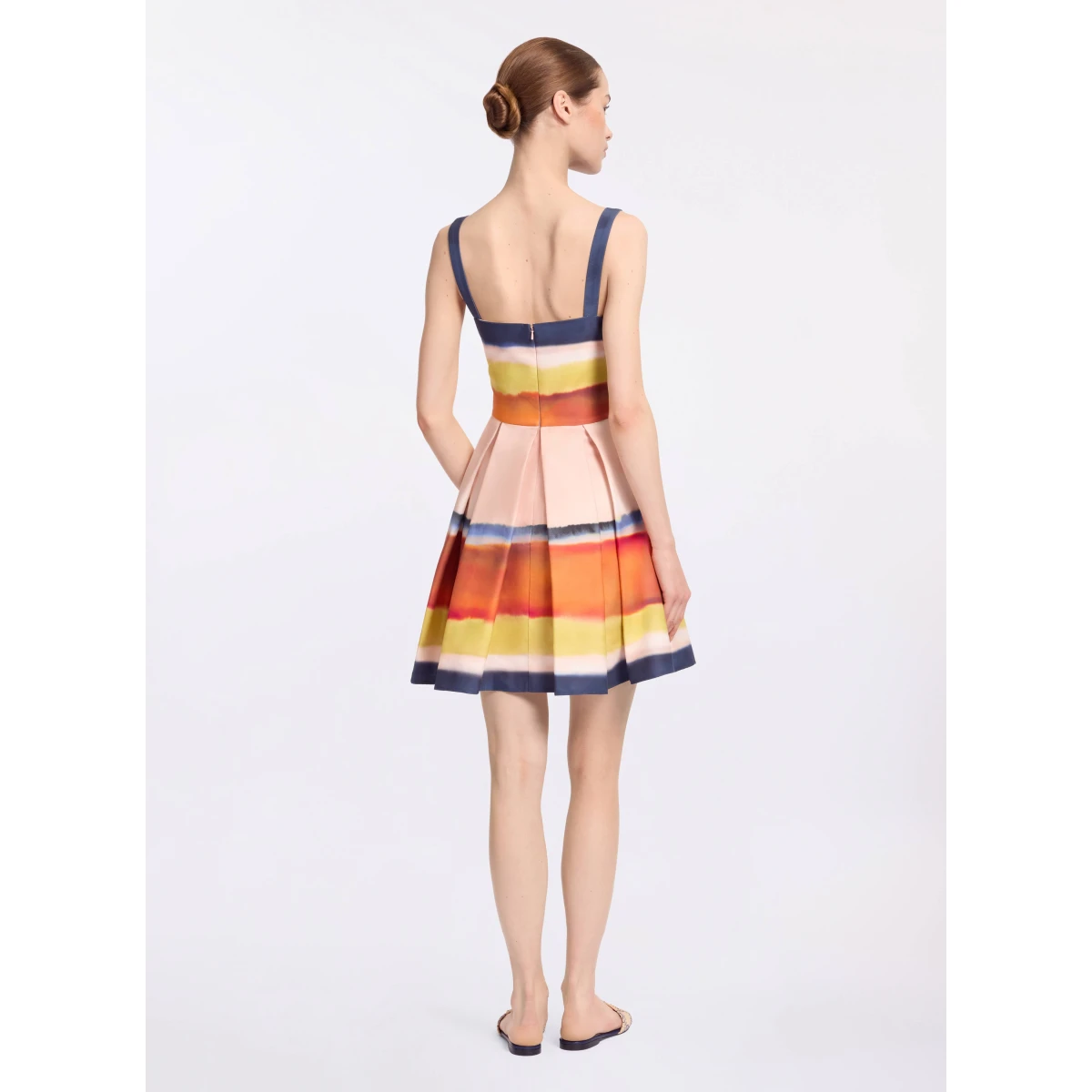Elie Saab Printed Cotton Short Dress in Multicolour featuring Straight Across Neckline – Luxury Designer Fashion at Coveti.