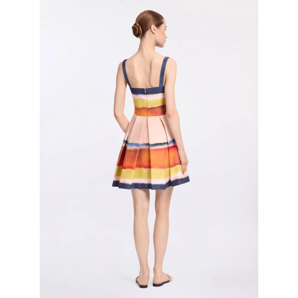 Elie Saab Printed Cotton Short Dress in Multicolour featuring Straight Across Neckline – Luxury Designer Fashion at Coveti.
