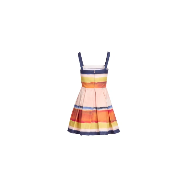 Elie Saab Printed Cotton Short Dress in Multicolour featuring Straight Across Neckline – Luxury Designer Fashion at Coveti.