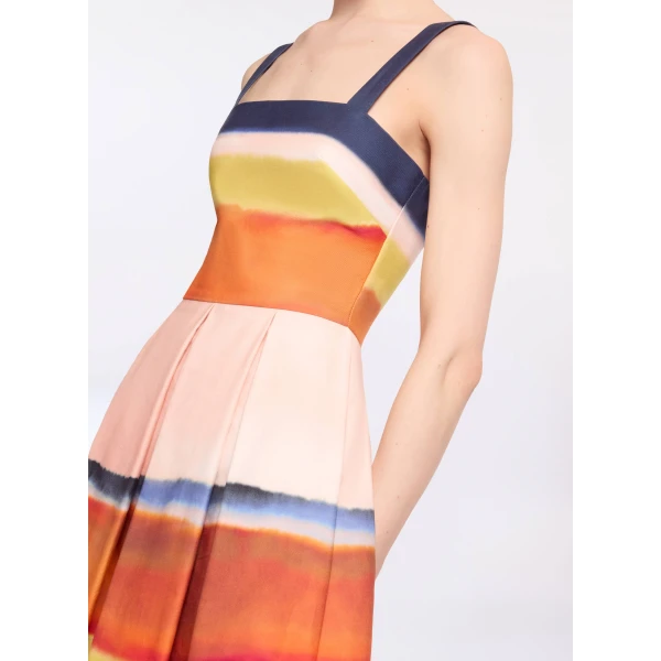 Elie Saab Printed Cotton Short Dress in Multicolour featuring Straight Across Neckline – Luxury Designer Fashion at Coveti.