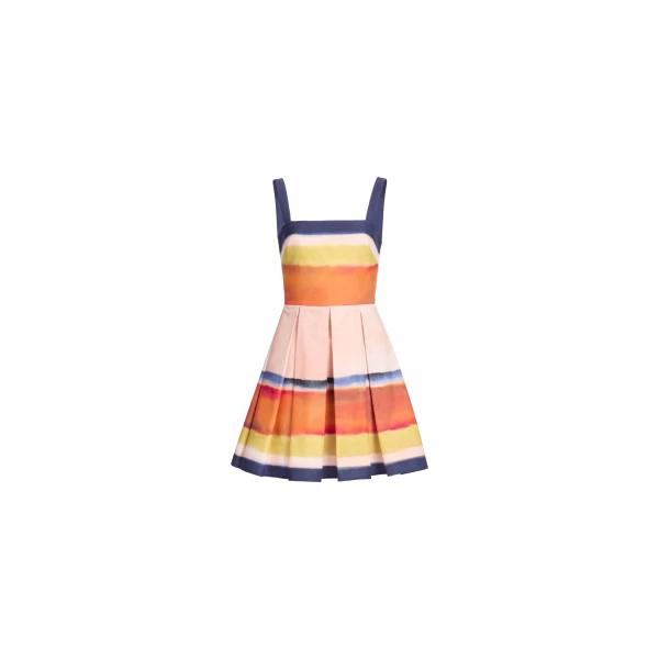 Elie Saab Printed Cotton Short Dress in Multicolour featuring Straight Across Neckline – Luxury Designer Fashion at Coveti.