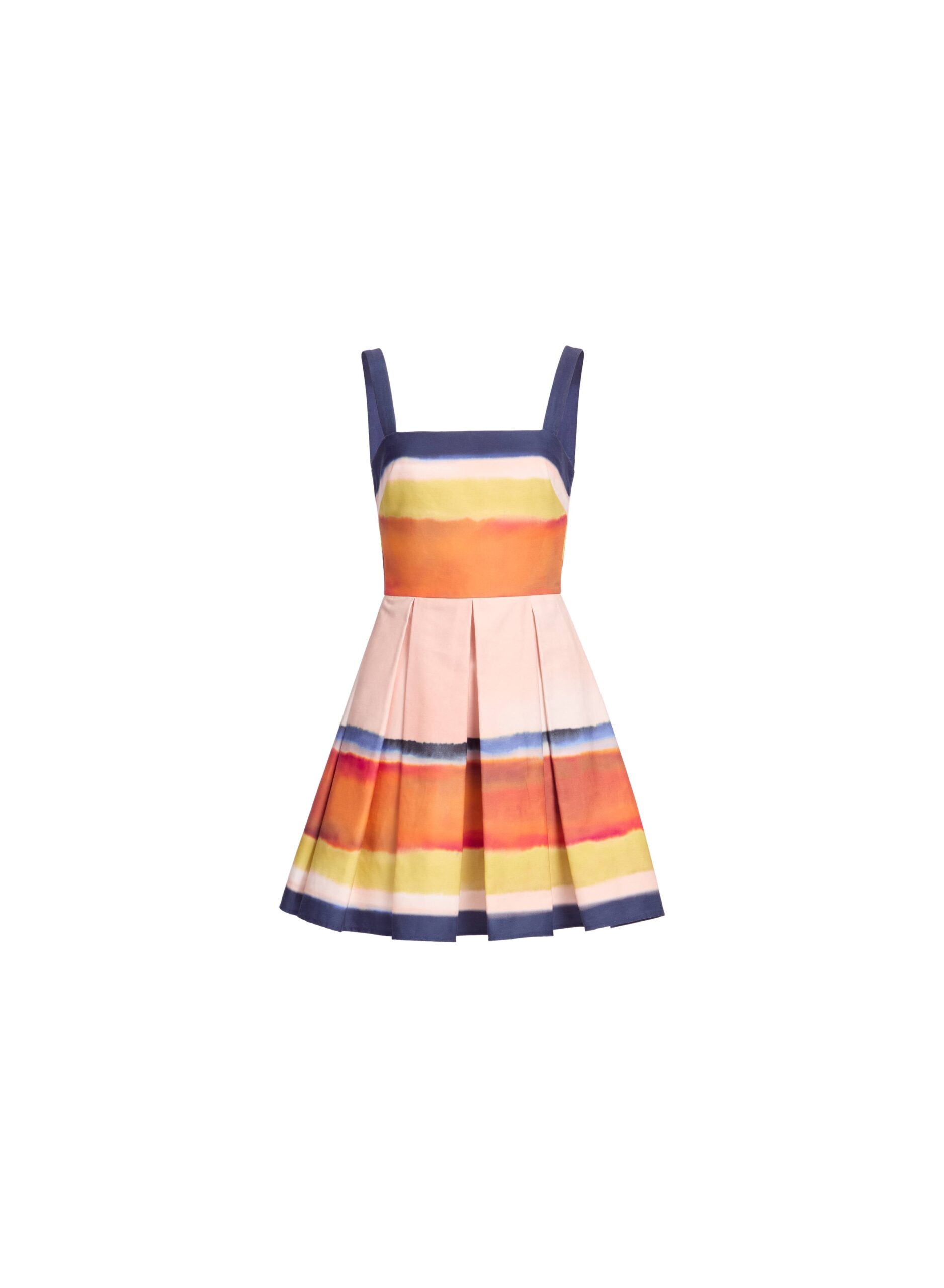 Elie Saab Printed Cotton Short Dress in Multicolour featuring Straight Across Neckline – Luxury Designer Fashion at Coveti.