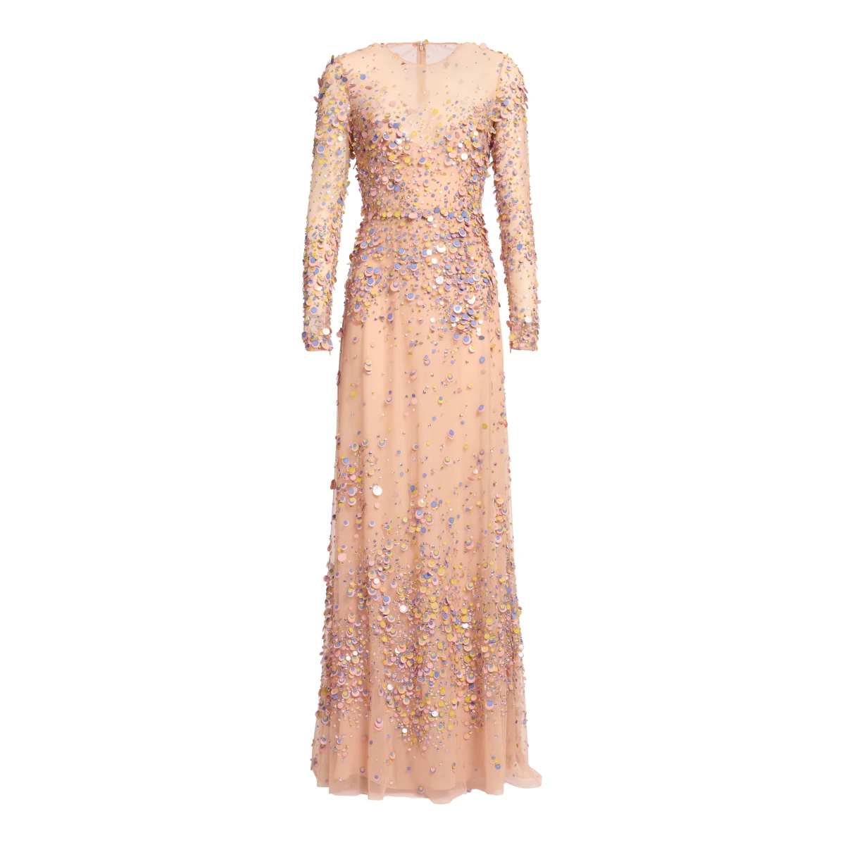 Elie Saab Sequin Embroidered Long Dress in Pink featuring Multicolored Sequins – Luxury Designer Fashion at Coveti.