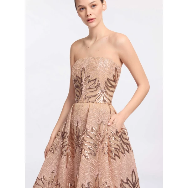 Elie Saab Sequin Embroidered Strapless Gown in Pink featuring Corset Bodice – Luxury Designer Fashion at Coveti.